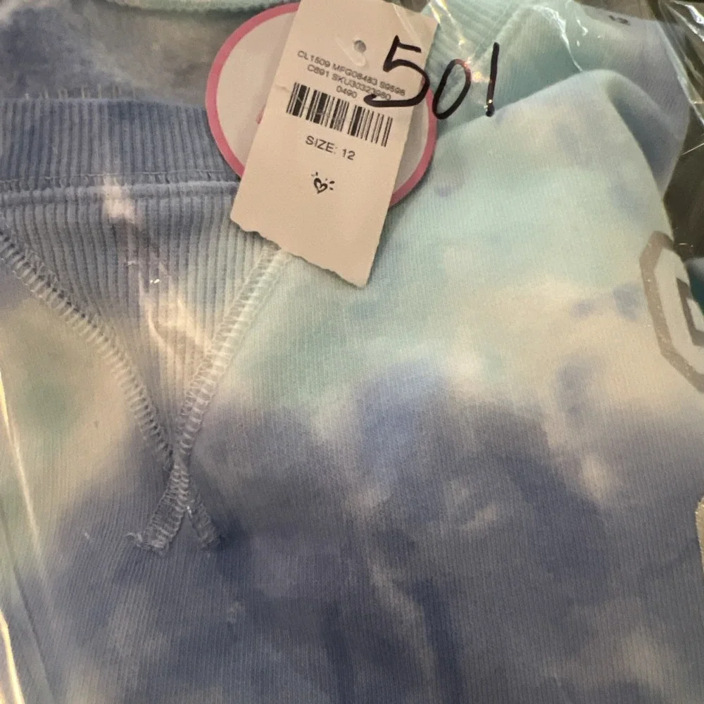 NWT Justice Active Girls Tie Dye Crop Sweatshirt Blue Size 12 Drawstring Hem